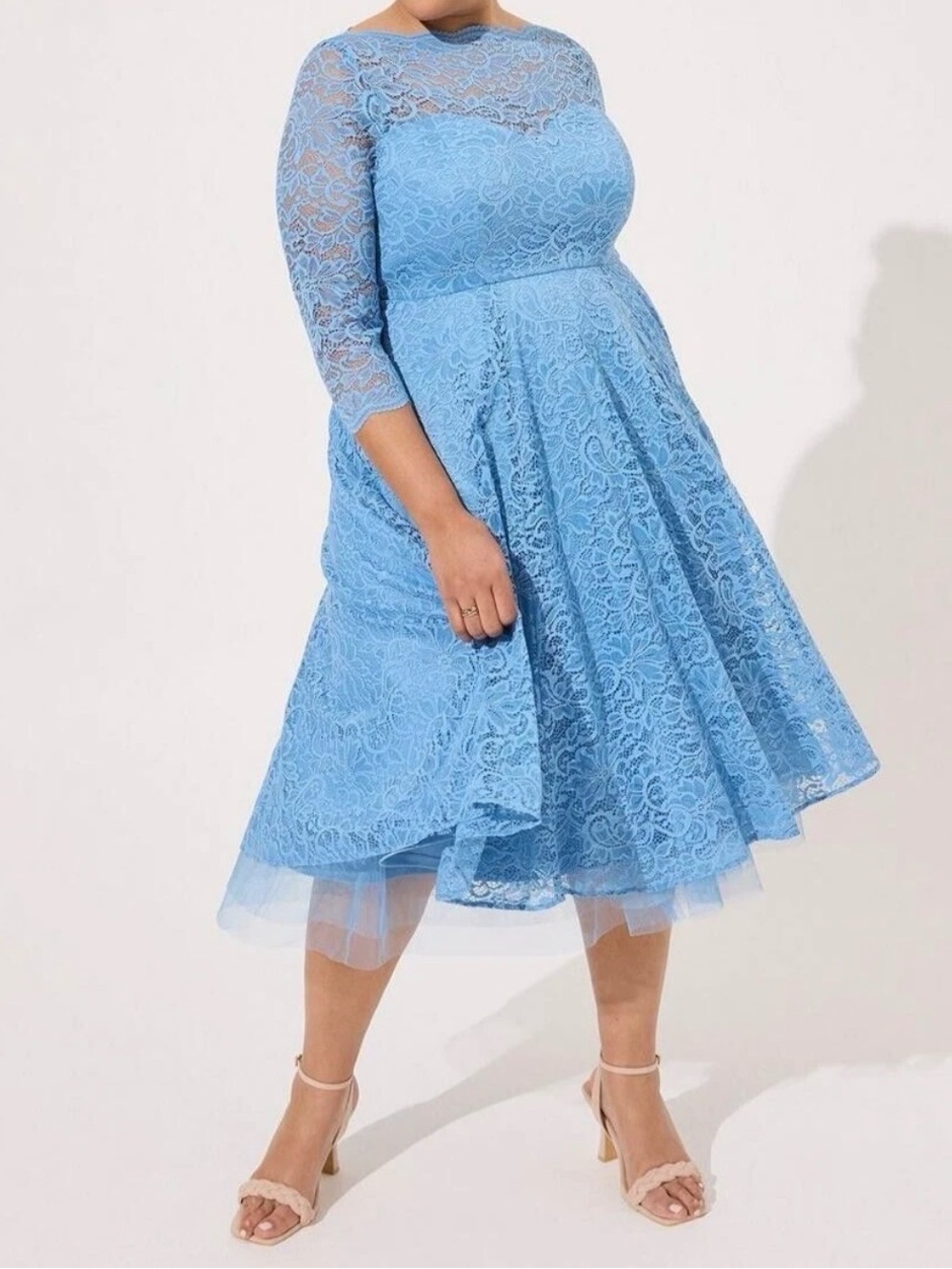 Torrid Midi Lace Illusion Dress Blissful Blue Plus Lace Overlay Size 18 NWT